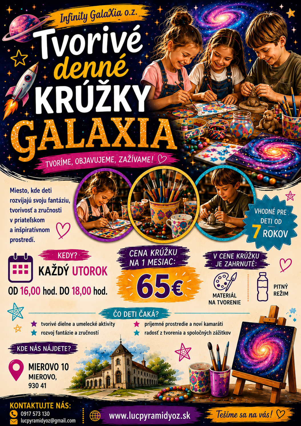 Plagát tvorivých krúžkov GALAXIA pre deti a mládež
